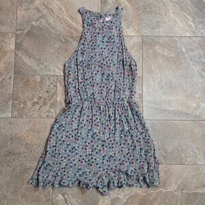 Mossimo Supply Co Floral Romper Teal Pink Yellow Ruffle Sleeveless S Boho Pocket